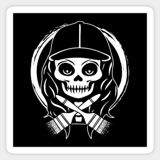 Female Painter Skull and Paintbrush White Logo Sticker